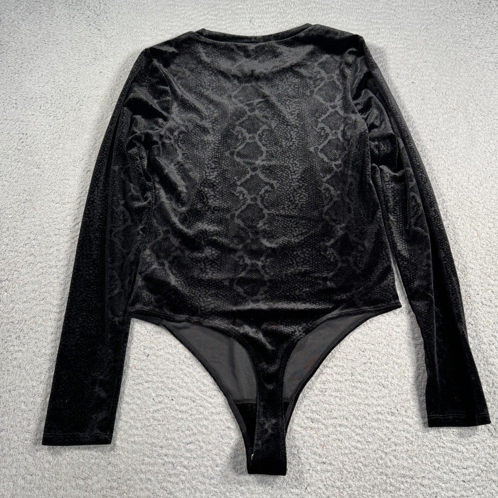Good American Bodysuit Women's 3 Black Velvet Snakeskin Print Scuba‎ Contour - Picture 2 of 7